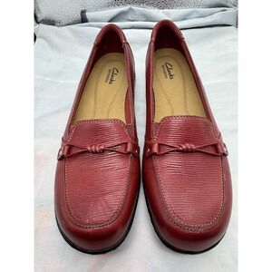 Clarks Bendables Shoes‎ Womens 11 N Red Leather Slip On Dress Loafers Comfort